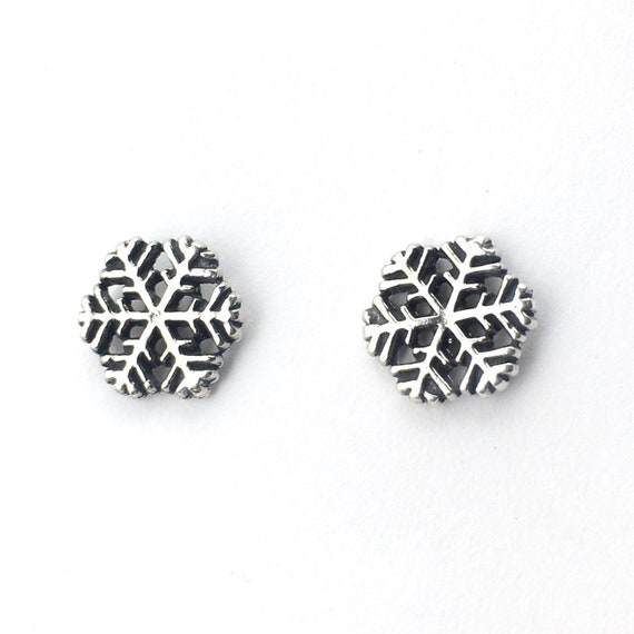 Small Snowflake Sterling Silver Post Earrings - image 2