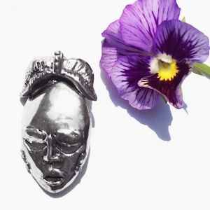 African Mask Sterling Silver Pendant, African Tribal Mask in Sterling Silver, Witch Doctor Mask in Sterling Silver, Ceremonial Voodoo Mask