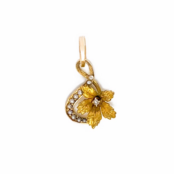 Antique Victorian 10k Gold and Flower Diamond Pen… - image 3
