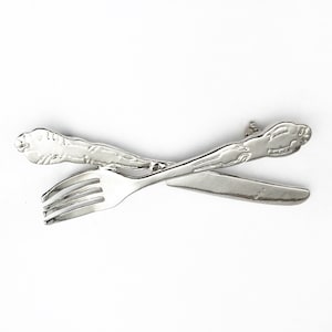 Sterling Silver Knife and Fork Brooch - Food Lover Pin, Chef Gift