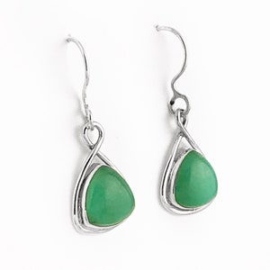 Green Chrysoprase Trillion Sterling Silver Earrings, Natural Chrysoprase Earrings, Elegant Sterling Silver Earrings, Natural Stone Earrings