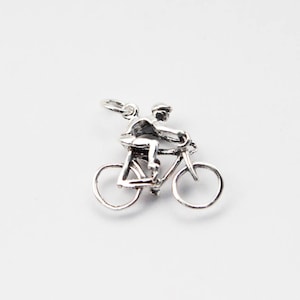 Bike Racer Sterling Silver Charm, Biker Charm Pendant in Sterling Silver, Man on a Bike Charm in Sterling Silver, Biking Racer Pendant