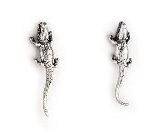 Small Crocodile Sterling Silver Stud Post Earrings, Alligator Stud Post Earrings in Sterling Silver