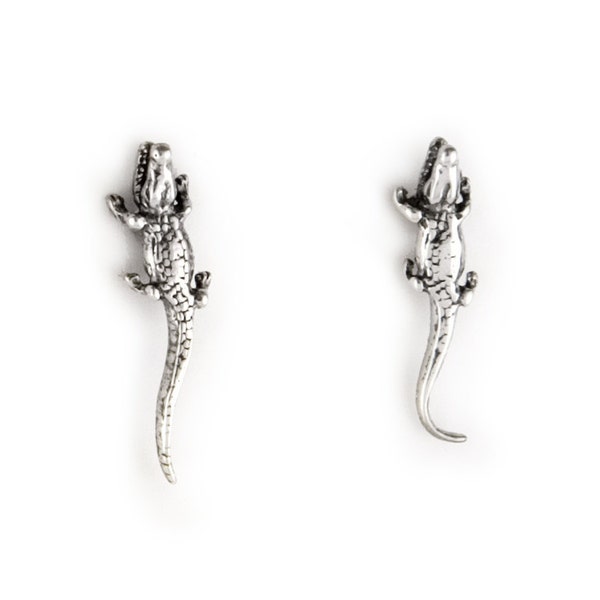 Small Crocodile Sterling Silver Stud Post Earrings, Alligator Stud Post Earrings in Sterling Silver