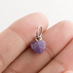 Amethyst Heart Charm in Sterling Silver, Puffy Heart Charm, Purple Heart Charm, Natural Amethyst Heart, February Birthstone Heart Jewelry