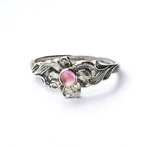 Forget Me Not Sterling Silver Ring: Pink Tourmaline Flower
