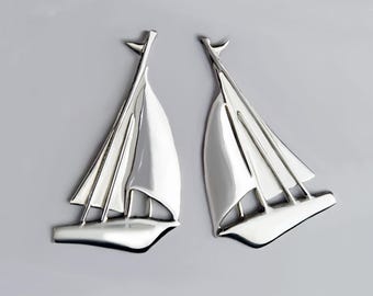 Sterling Silber Sloop Segelboot Ohrstecker: Handgemachter nautischer Schmuck