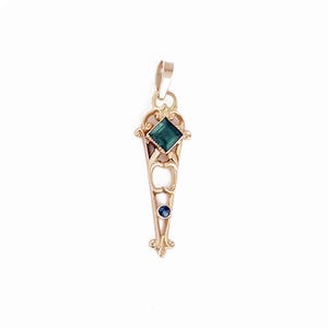 Victorian 10K Gold Pendant: Green Tourmaline & Sapphire Antique Charm image 8