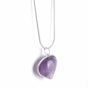 Large Amethyst Heart Pendant in Sterling Silver, Purple Heart February Birthstone Pendant, Rich Lavender Purple Amethyst image 4