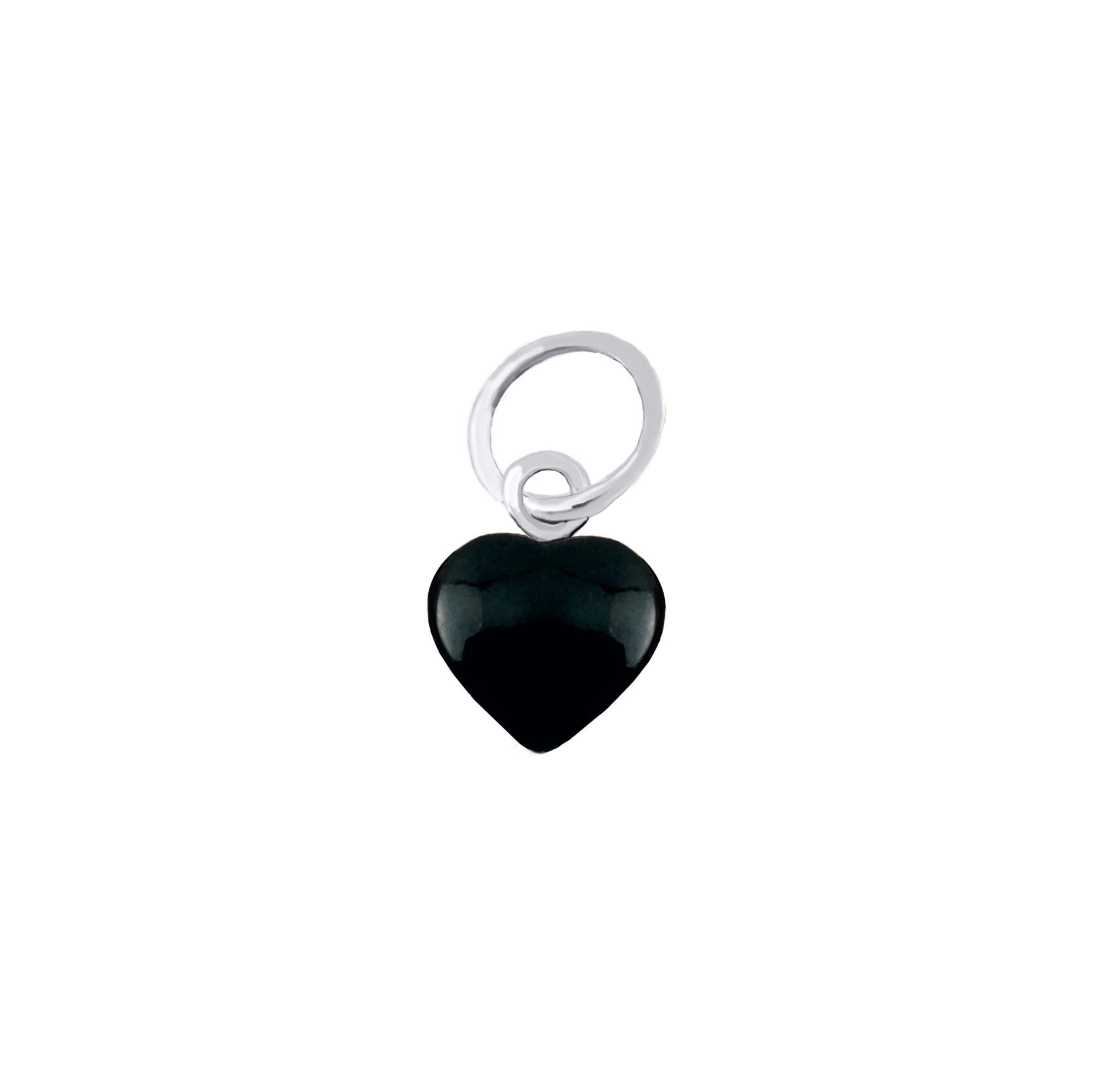 Black Onyx Heart Charm: Sterling Silver Charm, Small Heart Pendant