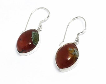 Soft Red Moss Agate Marquise Sterling Silver Dangle Earrings, Moss Agate Earrings, Silver Earrings, Silver Dangle Earrings, Red Agate