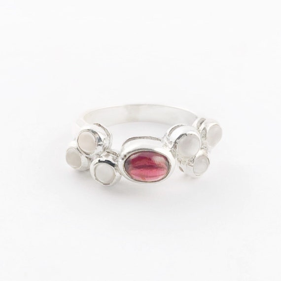 Bubble Ring in Garnet and White Moonstone Sterling