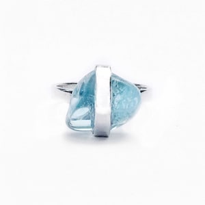 Aquamarine Nugget Sterling Silver Ring, Aquamarine Birthstone Jewelry, Natural Aquamarine Ring, Sterling Silver Aquamarine Ring