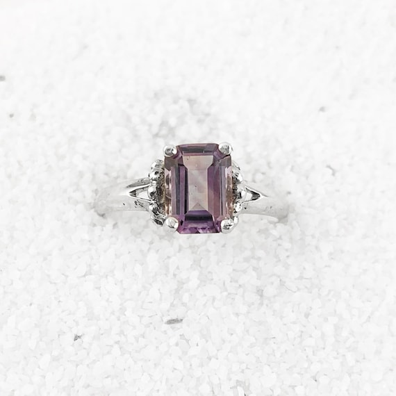 Emerald Cut Amethyst Ring in Sterling Silver, Vin… - image 1