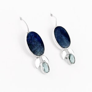 Graceful Lapis and Blue Topaz Sterling Silver Earrings, Lapis Earrings with Blue Topaz, Swiss Blue Topaz Earrings, December Birthstones