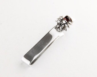 Red Garnet Spider Sterling Silver Tie Clip