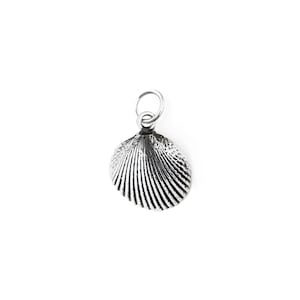Scallop Seashell Sterling Silver Charm Pendant, Silver Shell Charm, Silver Seashell Charm, Cockle Shell Charm Pendant in Sterling Silver
