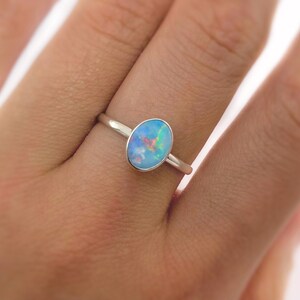 Large Australian Opal Ring in Sterling Silver, Simple Round Oval Opal Ring, Sterling Silver Opal Ring, Ethically Mined Opal, Custom Opal image 4