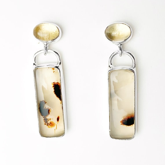 Vintage Mod Citrine and Montana Agate Sterling Si… - image 3
