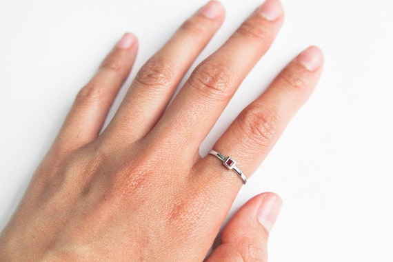Vintage Princess Cut Ruby Ring: Minimalist Sterli… - image 2