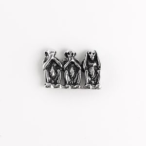 Little Monkey Pin, See No Evil, Speak No Evil, Hear No Evil Monkeys Sterling Silver Tack, Silver Brooch