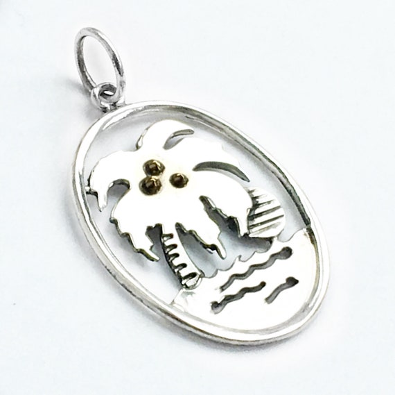 Palm Tree Charm With 14k Gold Coconut, Sterling Silver Pendant - Etsy
