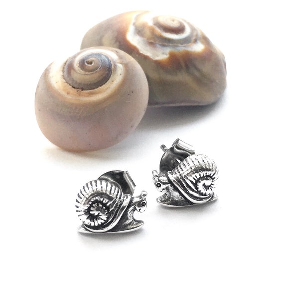 Little Ramshorn Snail Studs Sterling Silver Earrings, Snail Stud Post Earrings in Sterling Silver, Miniature Snail Studs in Sterling Silver