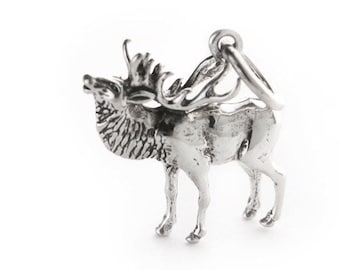 Majestic Elk Sterling Silver Charm, Pendentif Elk, Charme Animal Réaliste, Bijoux Animal, Pendentif En Argent Sterling