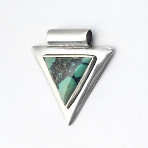 Turquoise Triangle Sterling Silver Slide Pendant, Natural Turquoise Silver Pendant Necklace