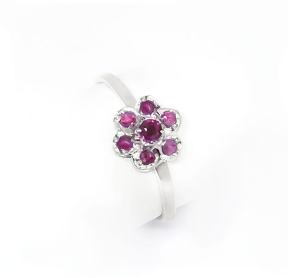 Ruby Flower Sterling Silver Ring, July Birthstone… - image 1