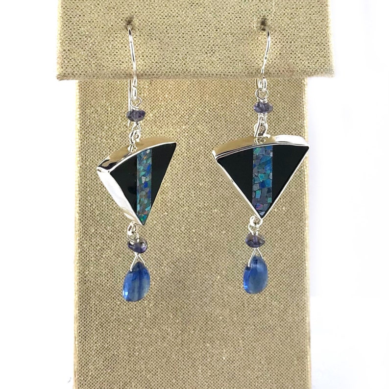 Opal Mosaic and Kyanite sterling silver Earrings image 6