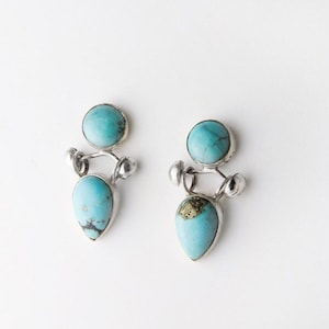 Sterling Silver Turquoise Hinge Earrings: Modernist Art Deco Style Studs