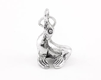 Sterling Silver Sea Lion Charm: Miniature Seal Pendant, Vintage Patina