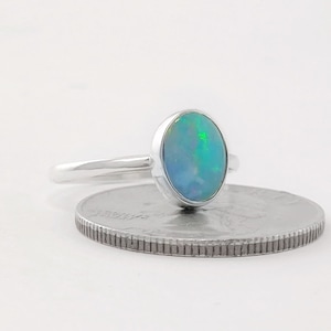 Large Australian Opal Ring in Sterling Silver, Simple Round Oval Opal Ring, Sterling Silver Opal Ring, Ethically Mined Opal, Custom Opal image 10