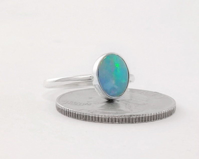 Large Australian Opal Ring in Sterling Silver, Simple Round Oval Opal Ring, Sterling Silver Opal Ring, Ethically Mined Opal, Custom Opal image 10