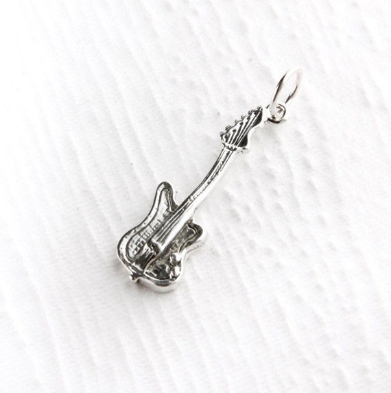 Electric Guitar Charm in Sterling Silver, Retro El