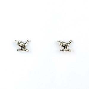 Little Bird on a Branch Stud Earrings Pair in Sterling Silver, Bird Earrings, Sparrow Silver Earrings, Tiny Silver Post Earrings