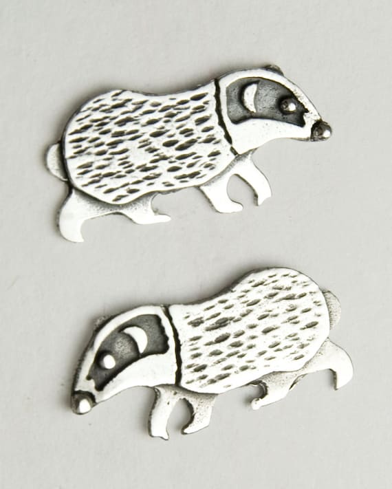 Don't Badger Me, Badger Sterling Silver Stud Earrings Pair
