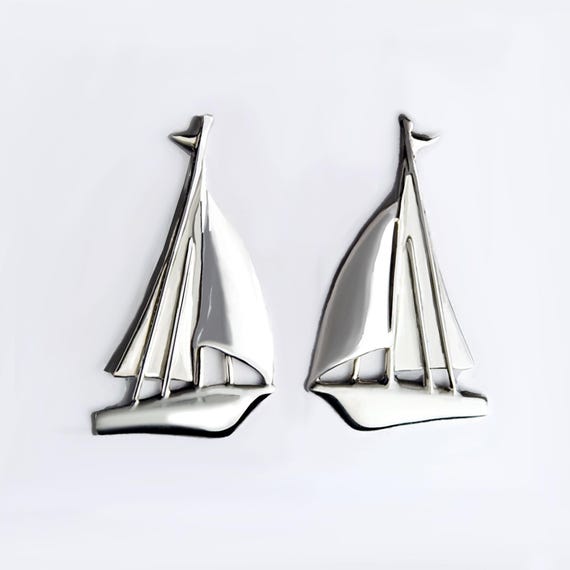 Sterling Silver Sloop Sailboat Stud Earrings: Han… - image 4