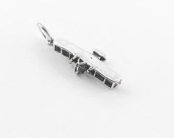 Sterling Silver Biplane Charm: Vintage Airplane Pendant