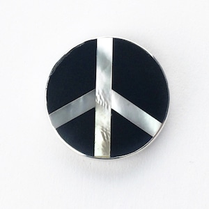 Gemstone Mosaic Peace Sign Tie Tac in Sterling Silver, Black and White Peace Sign Tie Pin in Sterling SIlver, Mother of Pearl and Black Onyx