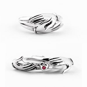 Sterling Silver Fede Ring: Ruby Heart, Claddagh Gimmel Ring
