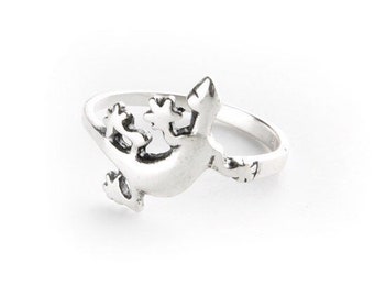 Gecko Sterling Silver Ring, Small Lizard Silver Ring,