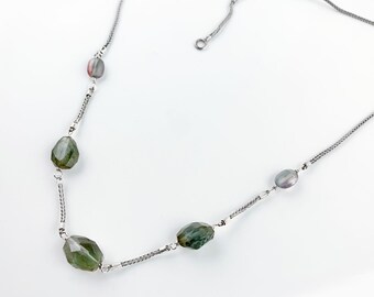 Green Tourmaline Sterling Silver Necklace, Foxtail Chain Necklace, Faceted Tourmaline Necklace, Tourmaline Chain Necklace, One of a Kind