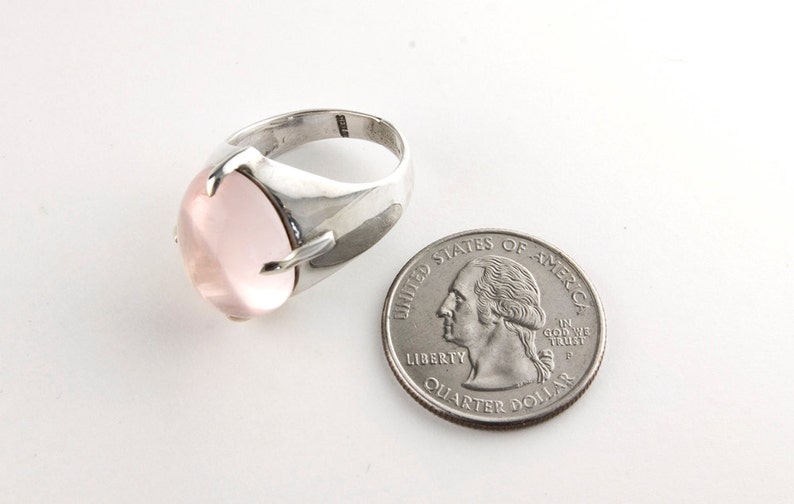 Chunky Rose Quartz and Sterling Silver Ring in Size 8 image 2