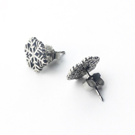 Small Snowflake Sterling Silver Post Earrings - image 4