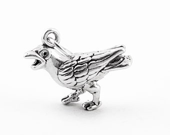 3D Sterling Silber Krähe Charm Anhänger
