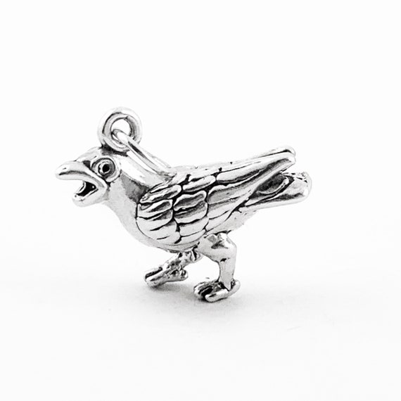 Sterling Silver Crow Charm Pendant, Raven Charm i… - image 1