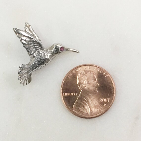 Hummingbird Tack Pin with Ruby Eye in Sterling Si… - image 3