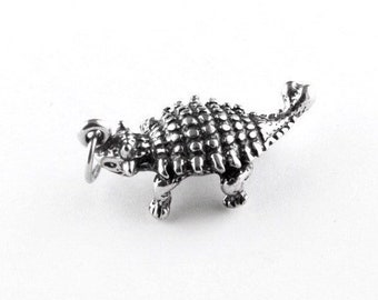 Ankylosaurus Sterling Silver Charm, Dinosaur Charm, Silver Dinosaur Pendant, Miniature Ankylosaurus